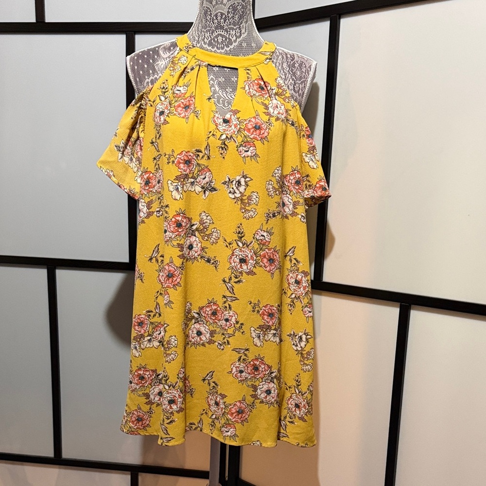 Lily Rose Yellow Floral Cold-Shoulder Halter Mini Dress